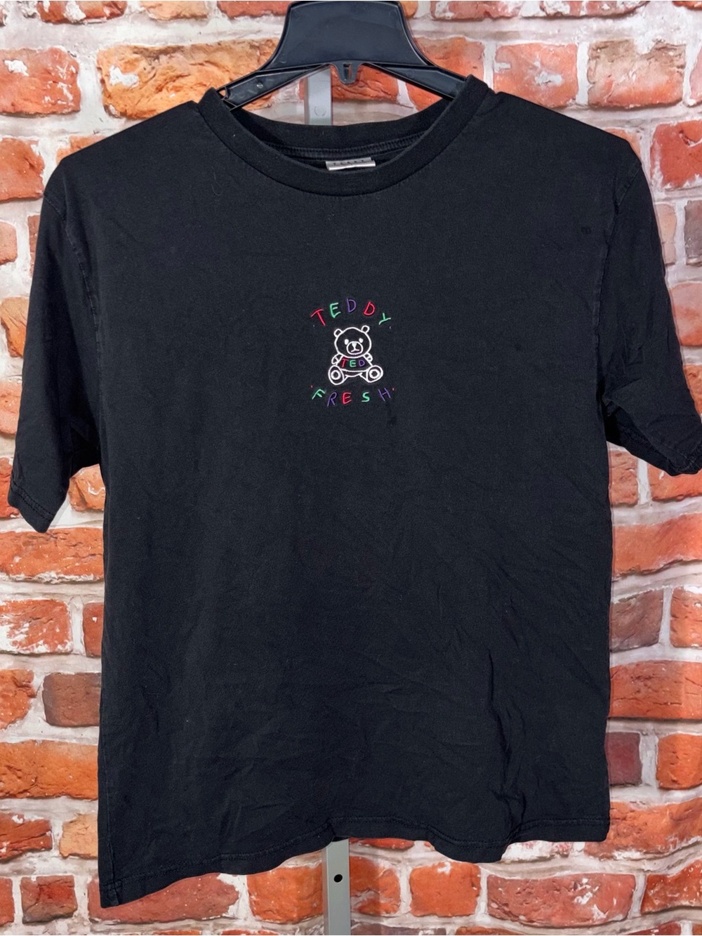 Teddy Fresh Black Embroidered Bear Tee L